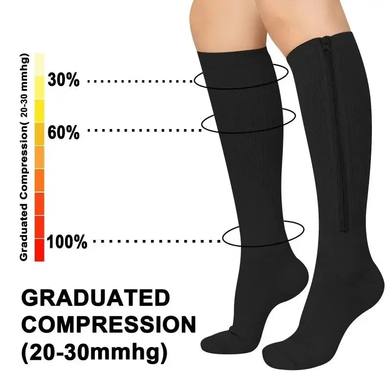 1 Pair Medical Zipper Compression Socks Women Men High Elasticity Nylon Closed Toe Pressure Stocking for Edema Varicose Veins