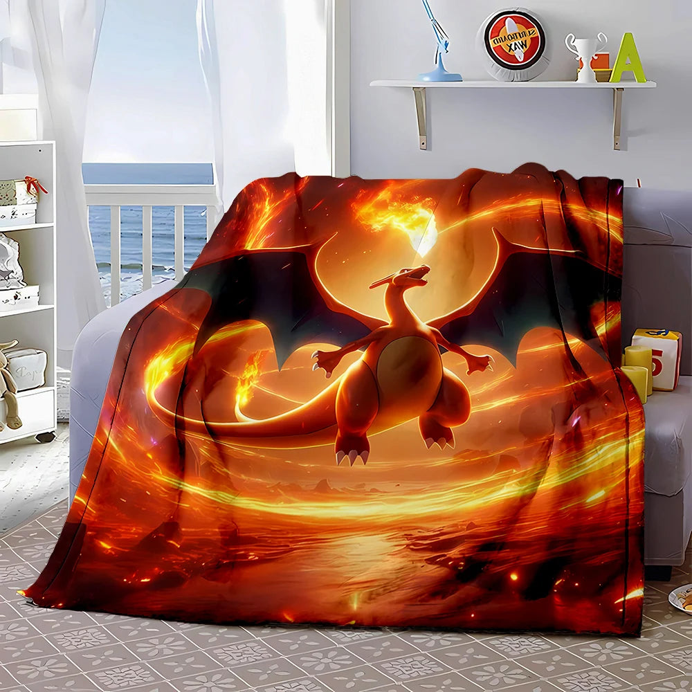 6 Sizes Pokémon Charizard Pattern Blanket Warm Soft Fluffy Kids and Adult Sofa Bed Throw Blanket Outdoor Travel Cartoon Blanket