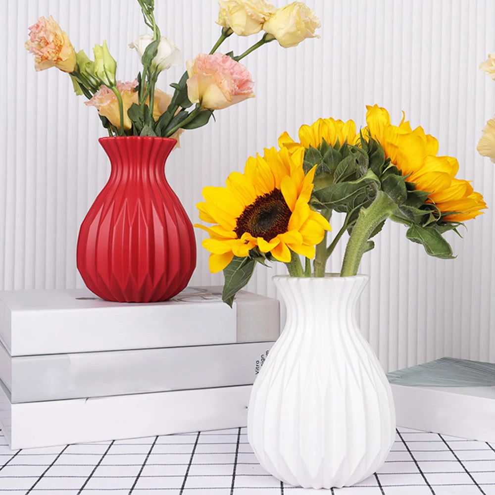 Nordic Decortive Vase Imitation Ceramic Plastic Flower Vase Pot Home  Decor Living Room Desktop Wedding Centerpiece Arrangement