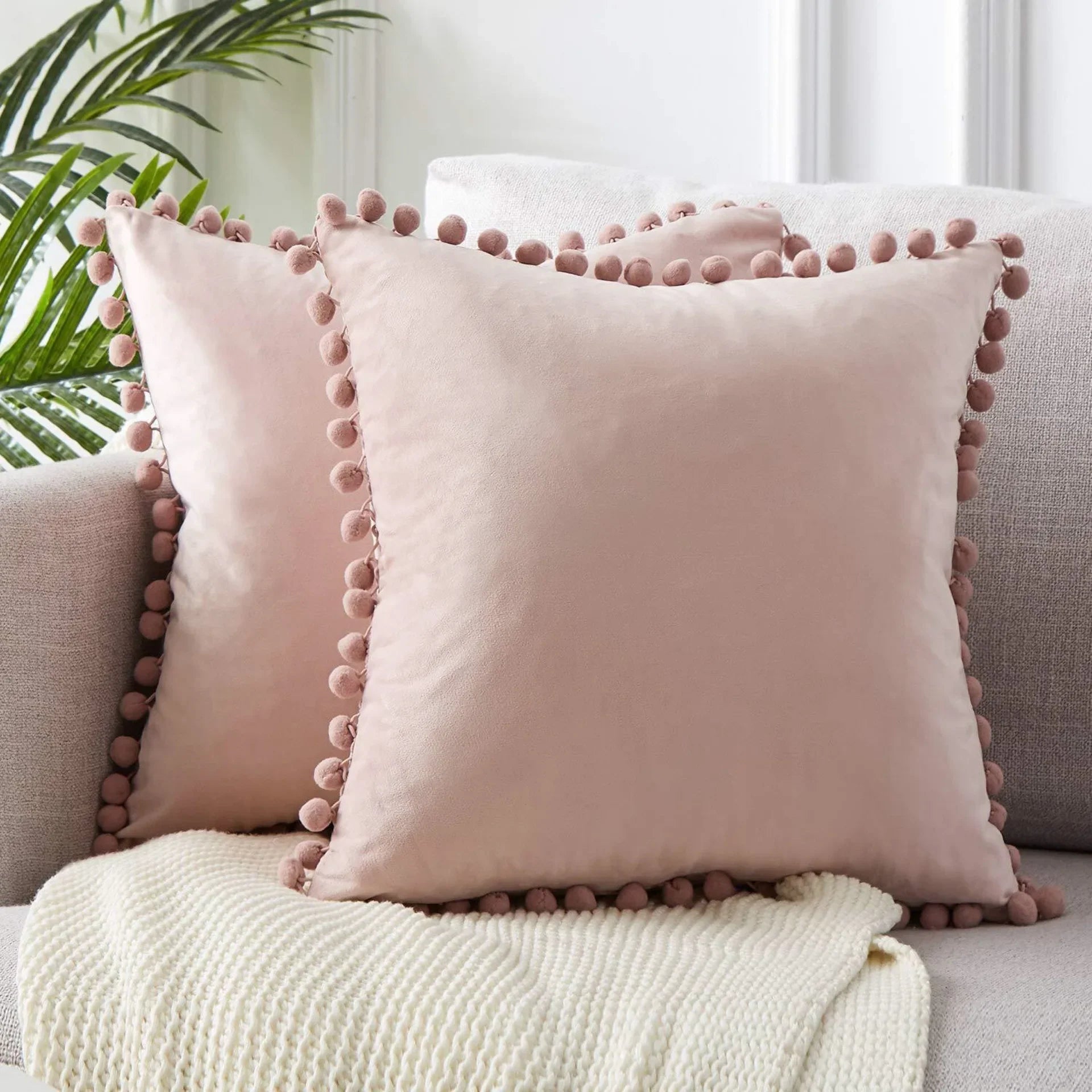 Velvet Cushioncover pillowslip with Ball Soft Decorative Cushion Home Decor for Sofa Set Bedroom Pillowcase Blue Pink Pillow