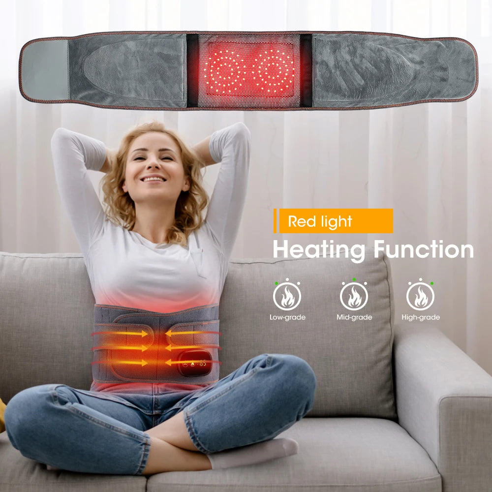 Rechargable Vibration&Heating Belt Red Light Hot Compress Heating Vibration Massager Support Back Waist  Abdomen Pain Relief