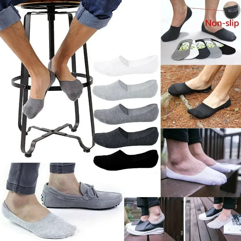 Men Cotton Socks Breathable Invisible Boat Socks Nonslip Loafer Ankle Low Cut Short Sock for Leather Sports Shoes Sox