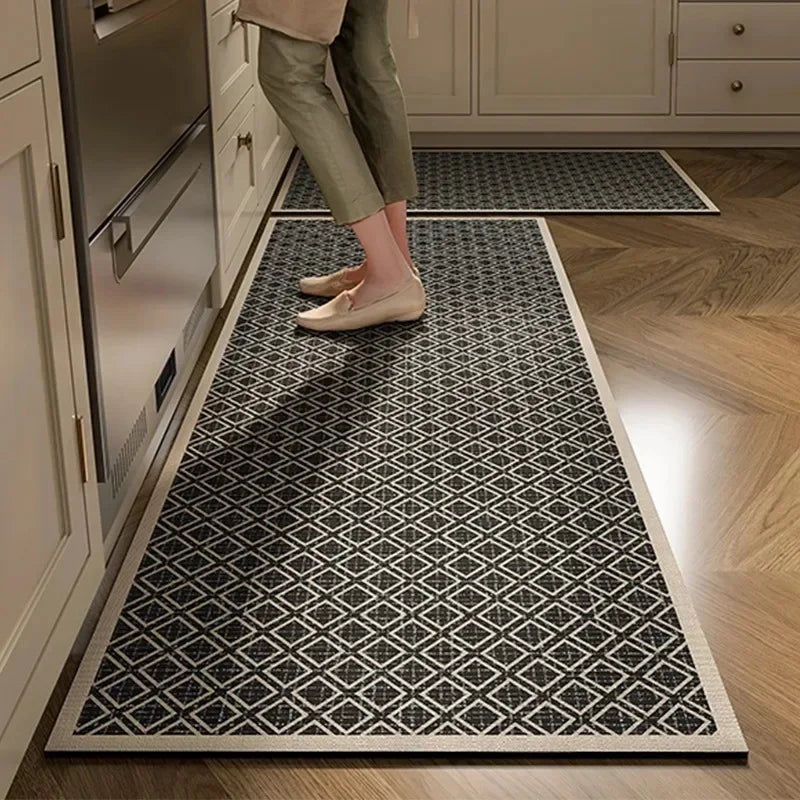 Kitchen Pvc Carpet Leather Waterproof Non-slip Floor Mat Oil-proof Blue White Plaid Home Decoration Rug Vinyl Carpets Flower