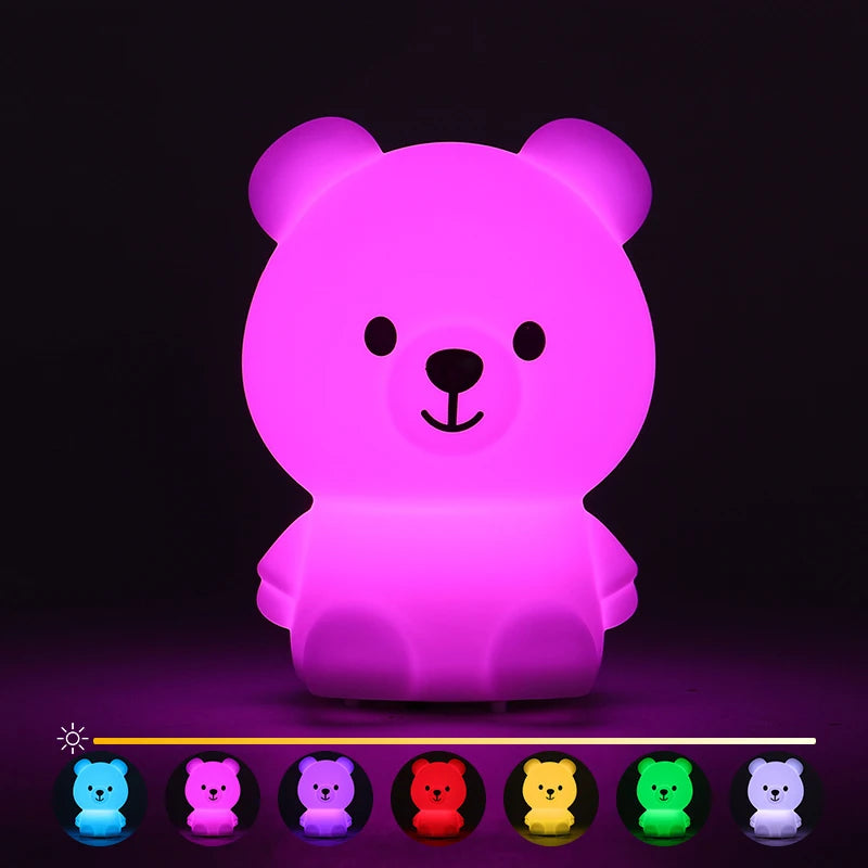 Mini Bear Night Lamp Soft Silicone Light Cute Bunny Night Light Battery Colorful Gift Kids Christmas Bedroom Nightlight Battery