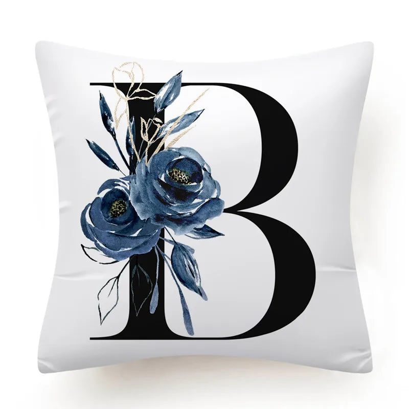 Floral Alphabet Cushion Cover 45x45 Blue Flowers Pillowcase Decorative Sofa Cushions Throw Pillows Home Decor Pillow Cases