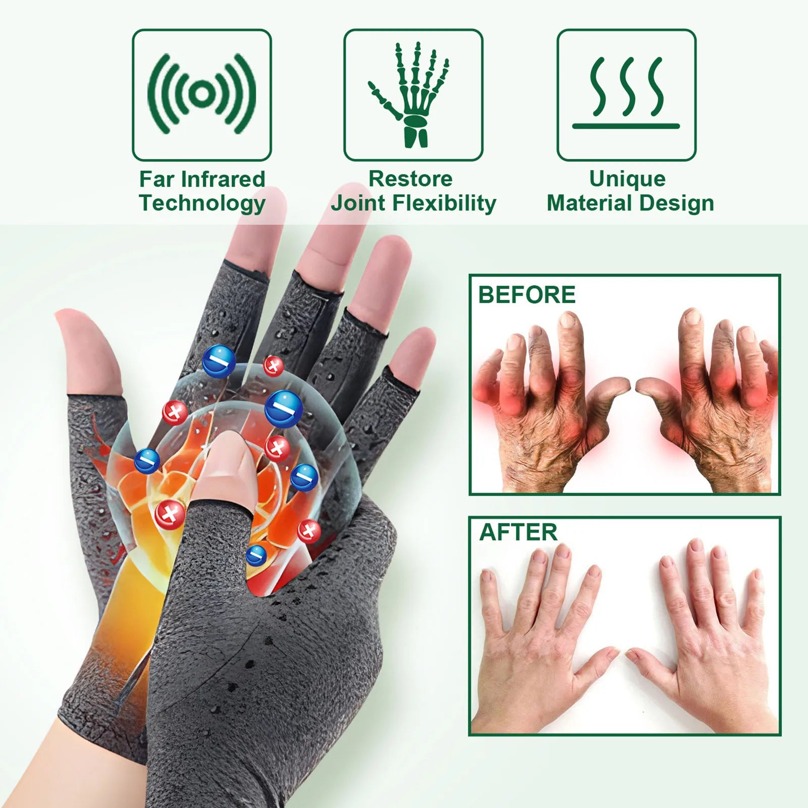 Half Finger Joint Pain Relief Gloves Comfortable Practical Stimulating Circulation Gloves For Swollen Hands Hand Stiffness Mild