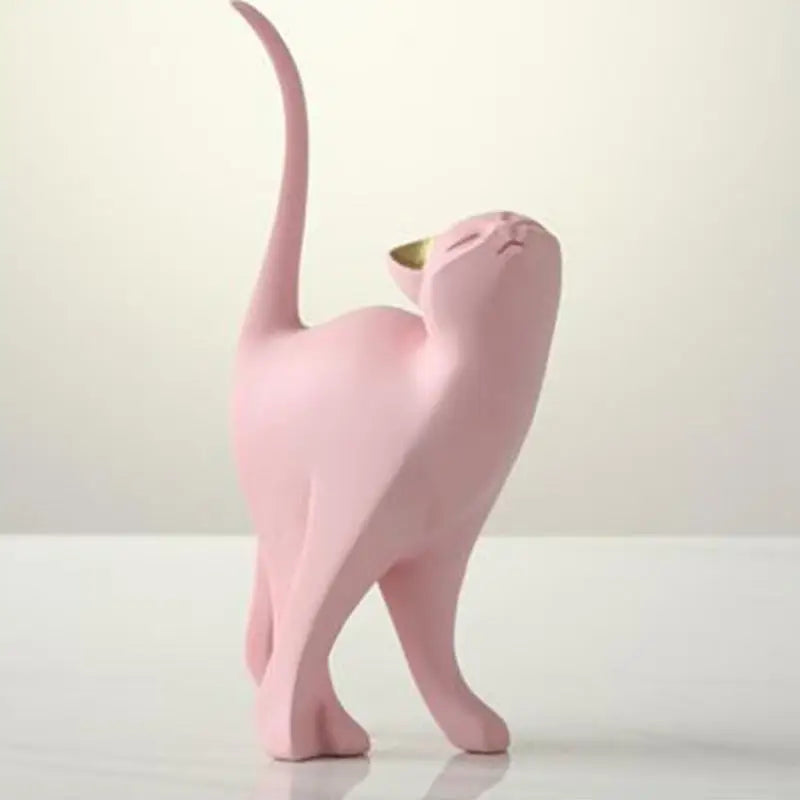 Cute Pink Kitten Sculpture Cat Statue Decor Cat Ornaments Cat Sculptures Resin Standing Cat Ornament Cat Figurine Statue Decor