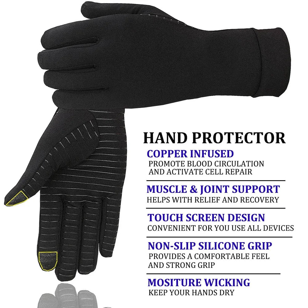 1 Pair Copper Arthritis Compression Gloves for Women Men, Hand Pain Swelling and Carpal Relieve Full Finger Gloves for Tablets