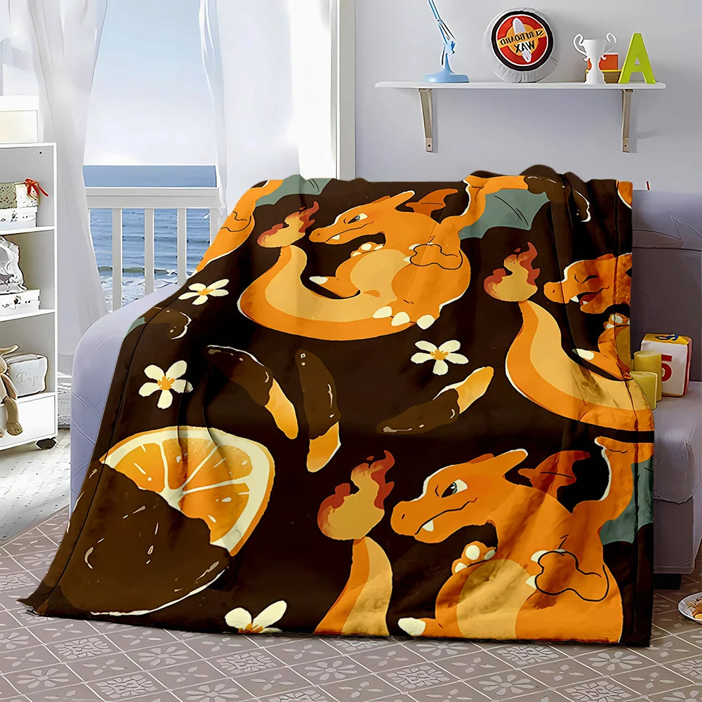 6 Sizes Pokémon Charizard Pattern Blanket Warm Soft Fluffy Kids and Adult Sofa Bed Throw Blanket Outdoor Travel Cartoon Blanket