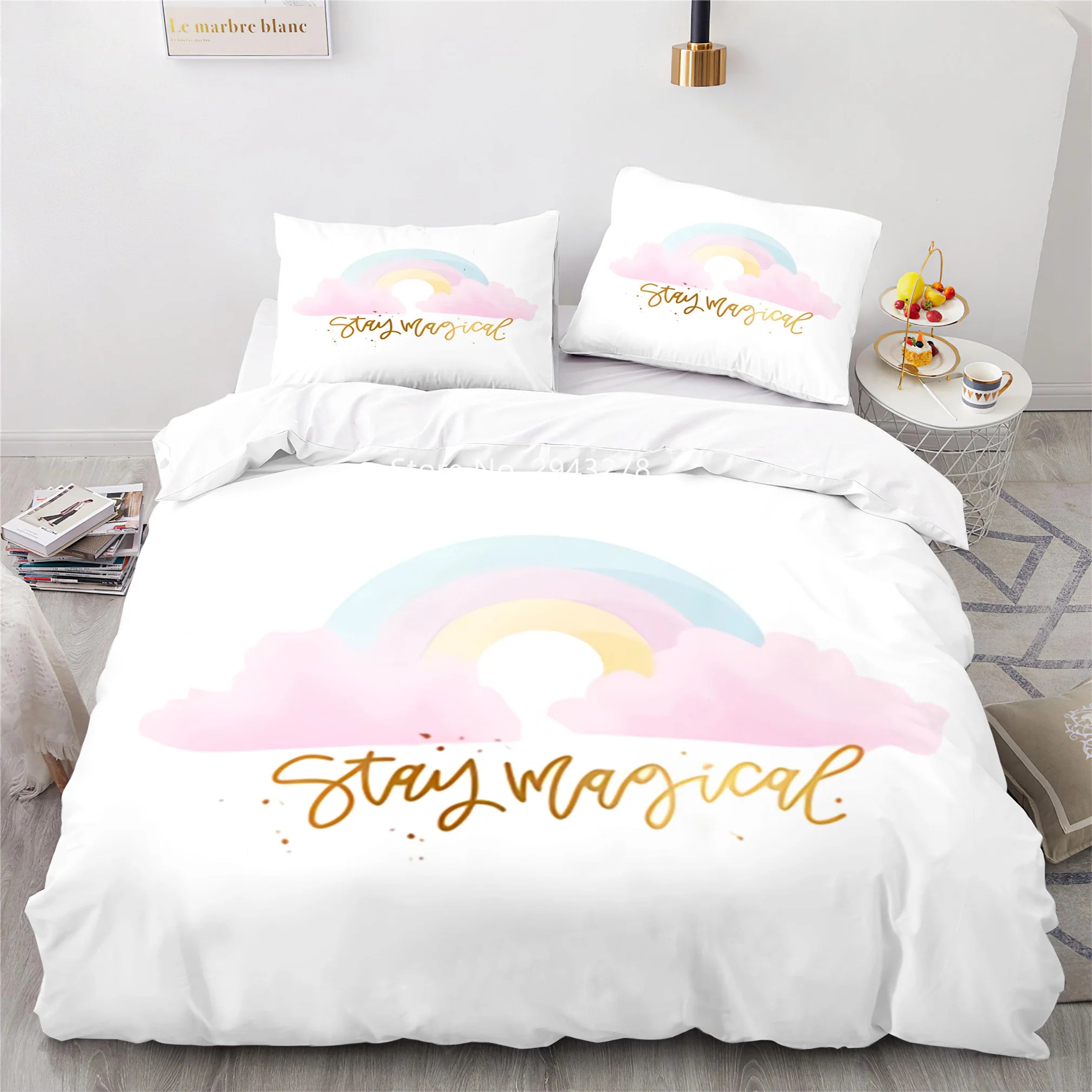 Home Fabric Rainbow Series Pattern Lovely Blue Pink Duvet Quilt Cover Pillowcase Bedding Adult Children Bedroom Decoration