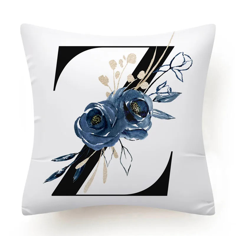 Floral Alphabet Cushion Cover 45x45 Blue Flowers Pillowcase Decorative Sofa Cushions Throw Pillows Home Decor Pillow Cases