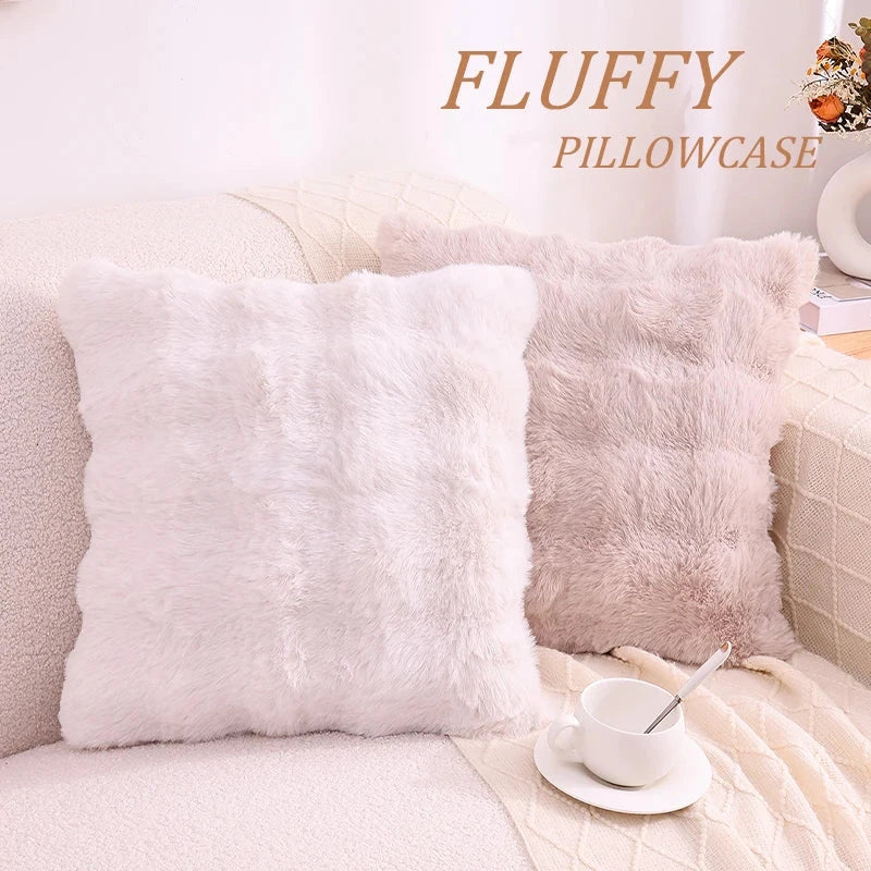 Olanly Ultra Soft Throw Pillow Cases For Sofa Decor Faux Rabbit Fur Soft Cozy Cushion Covers Plush Cushions Living Room Bed Car