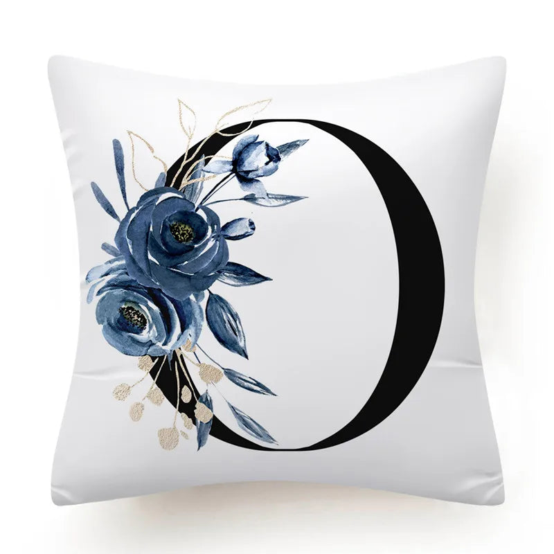 Floral Alphabet Cushion Cover 45x45 Blue Flowers Pillowcase Decorative Sofa Cushions Throw Pillows Home Decor Pillow Cases