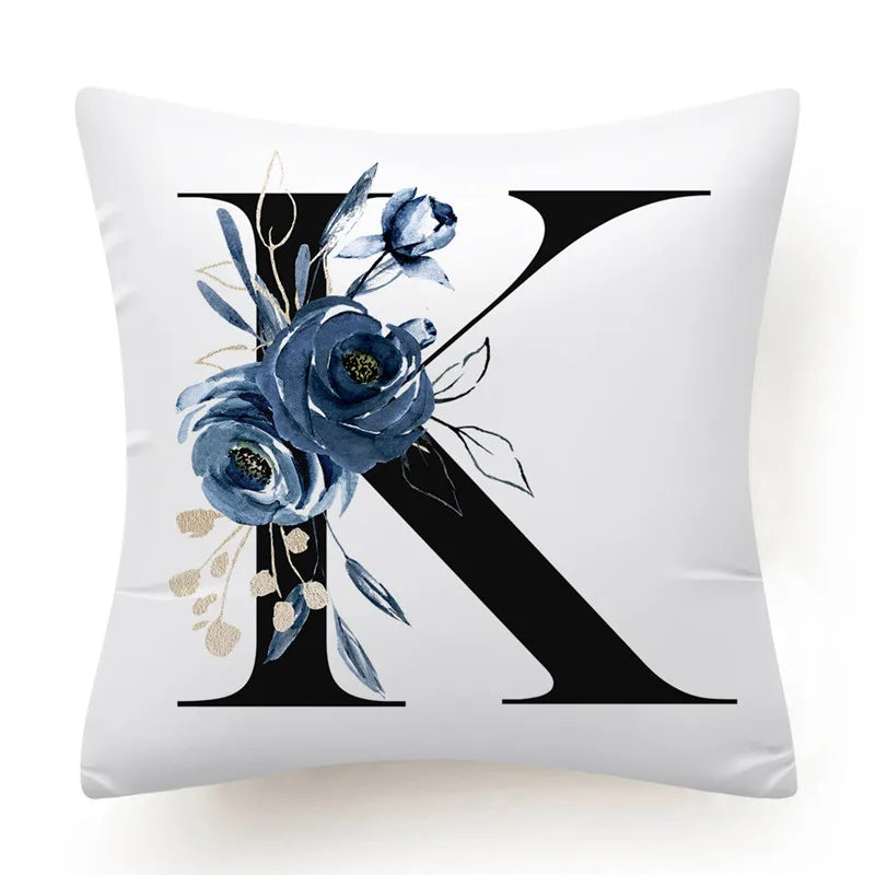 Floral Alphabet Cushion Cover 45x45 Blue Flowers Pillowcase Decorative Sofa Cushions Throw Pillows Home Decor Pillow Cases